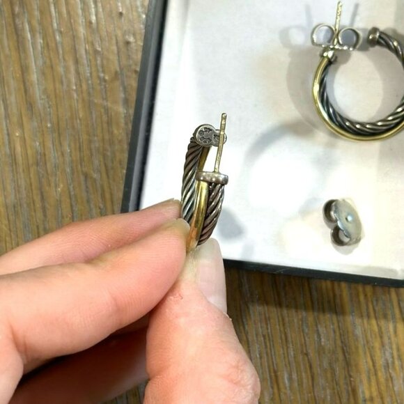 David Yurman Elegant Gold And Silver Hoop Earrings - Picture 2 of 4